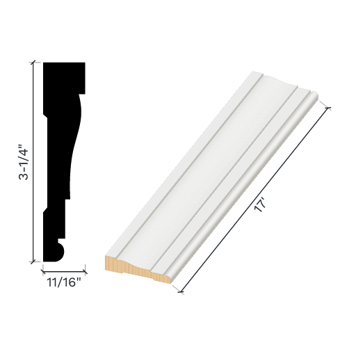 Primed Finger-Joint Pine Casing Moulding, WM445, 11/16" x 3-1/4" x 17'